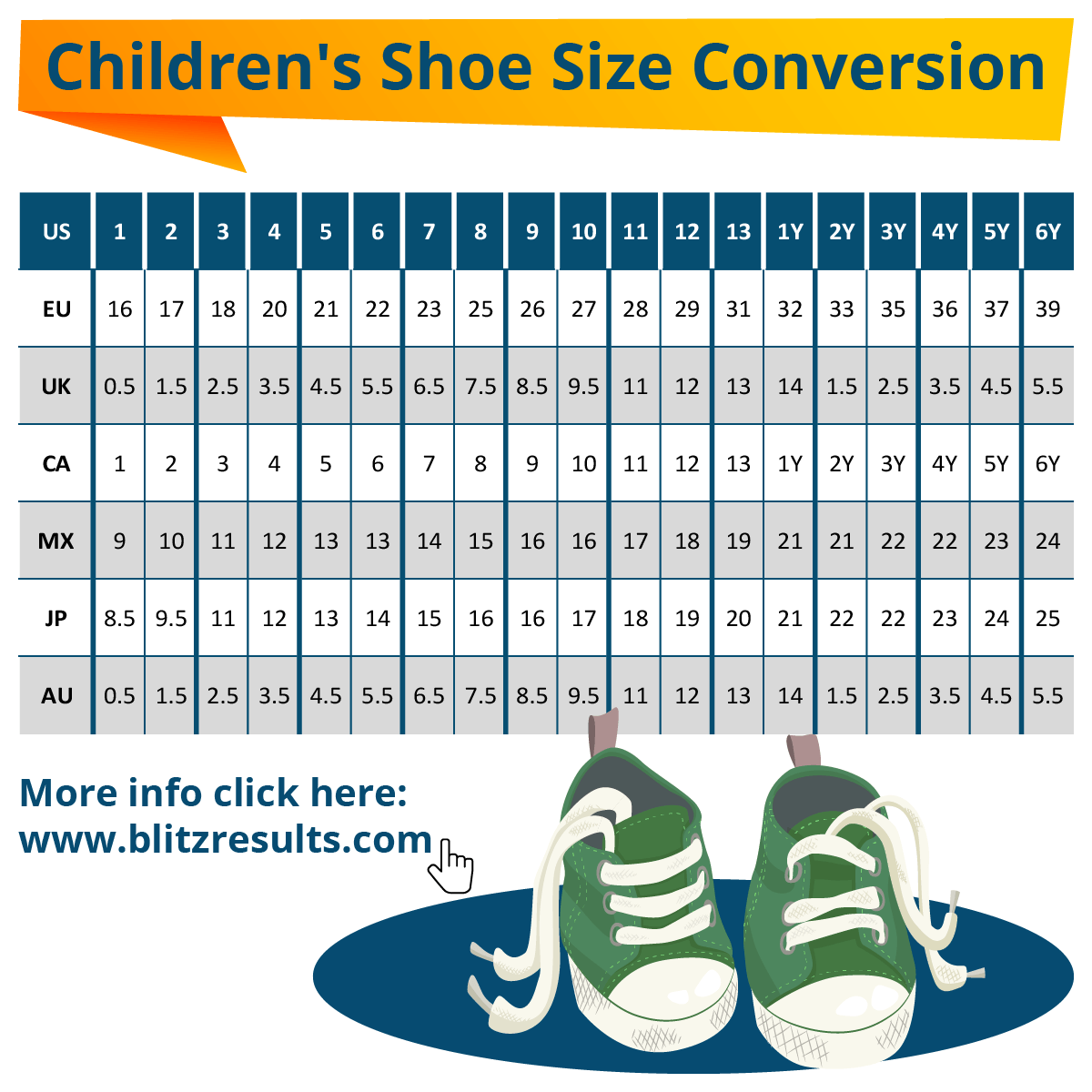 convert shoe size kids