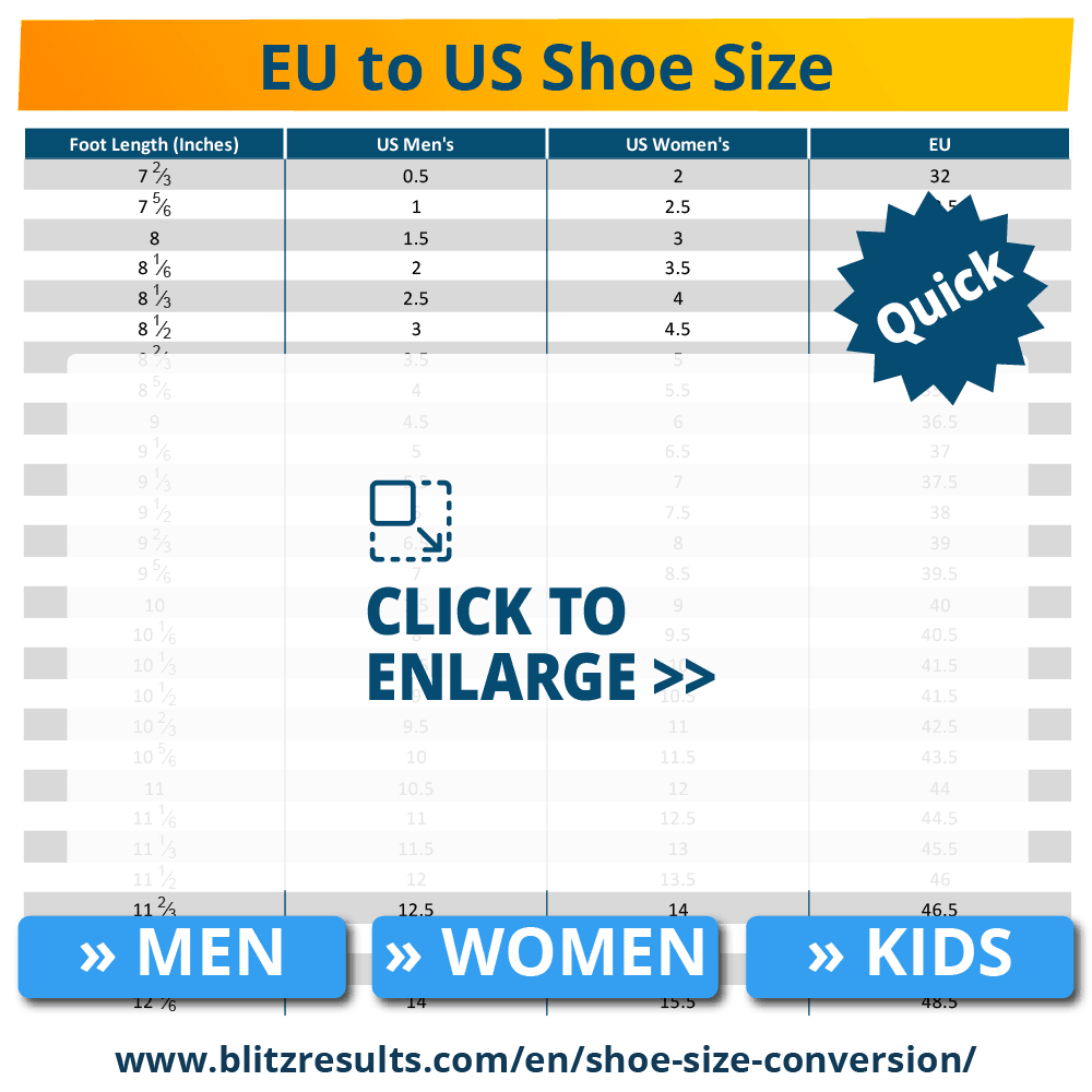 ᐅ EU to US Shoe Size: Conversion Charts 