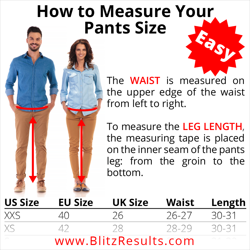 Pants Sizes For Men Chart