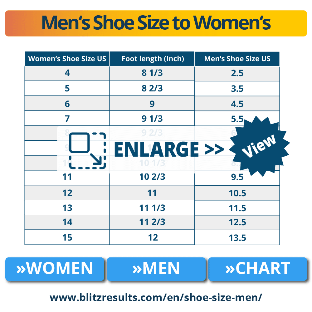 Women S Shoe Size Conversion To Men S Chart For Fuekd And Stream