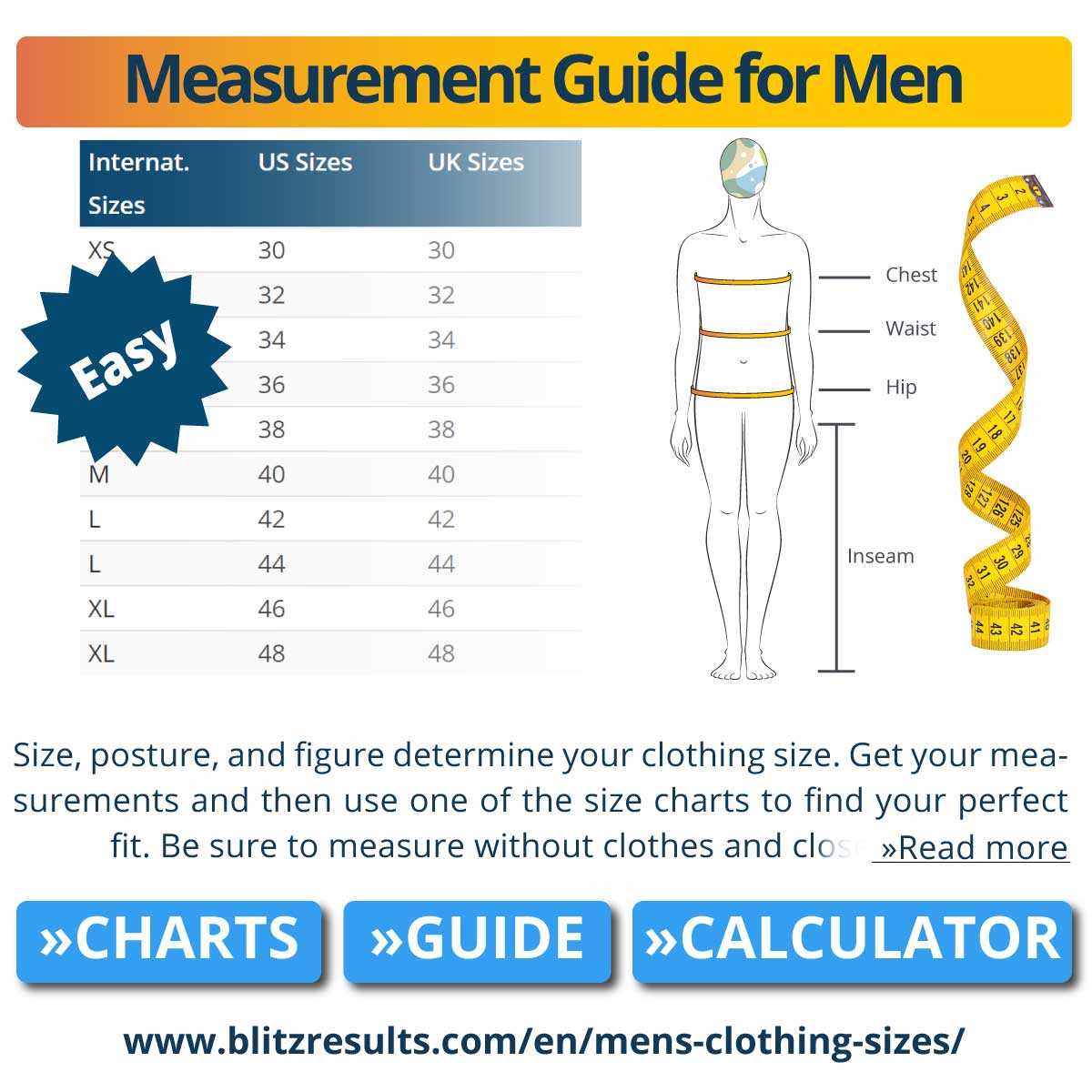 erosión vacío Bronceado Men's Size Charts & Conversions: Pants, Shirts, Waist, Chest