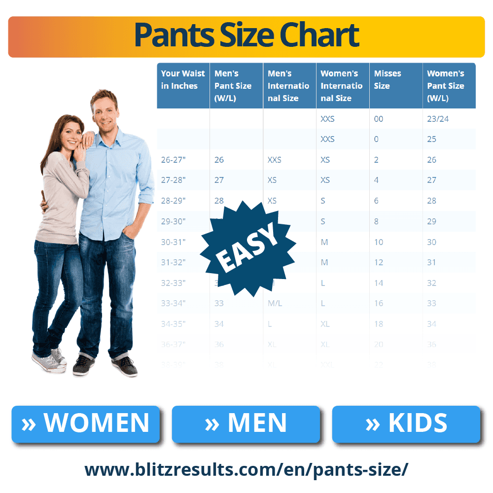 Pants Size Conversion Charts + Sizing Guides For Men & Women
