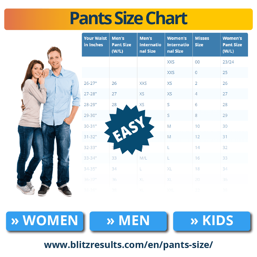 Female Pants Size Chart