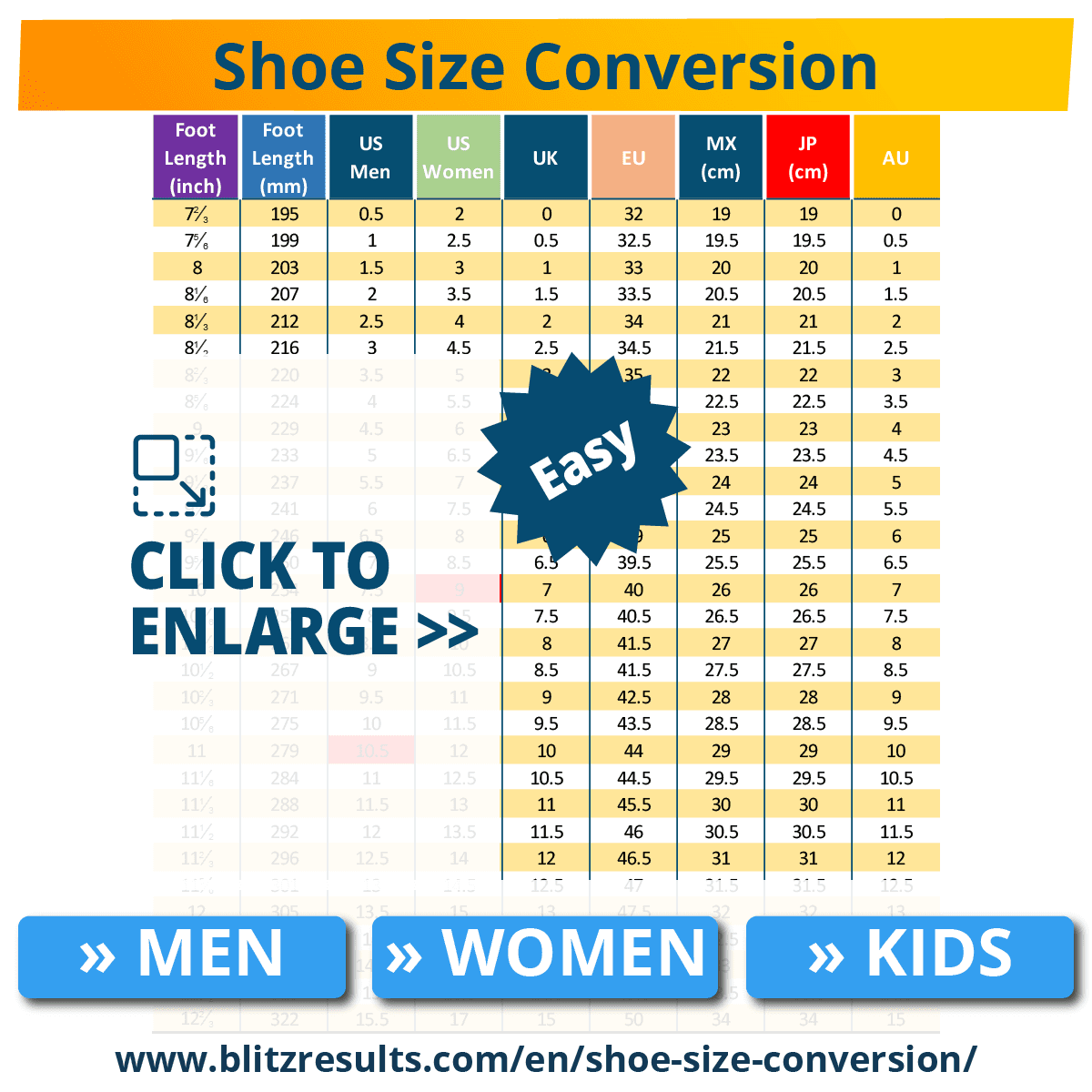 Shoe Conversion Charts » US | UK | EURO