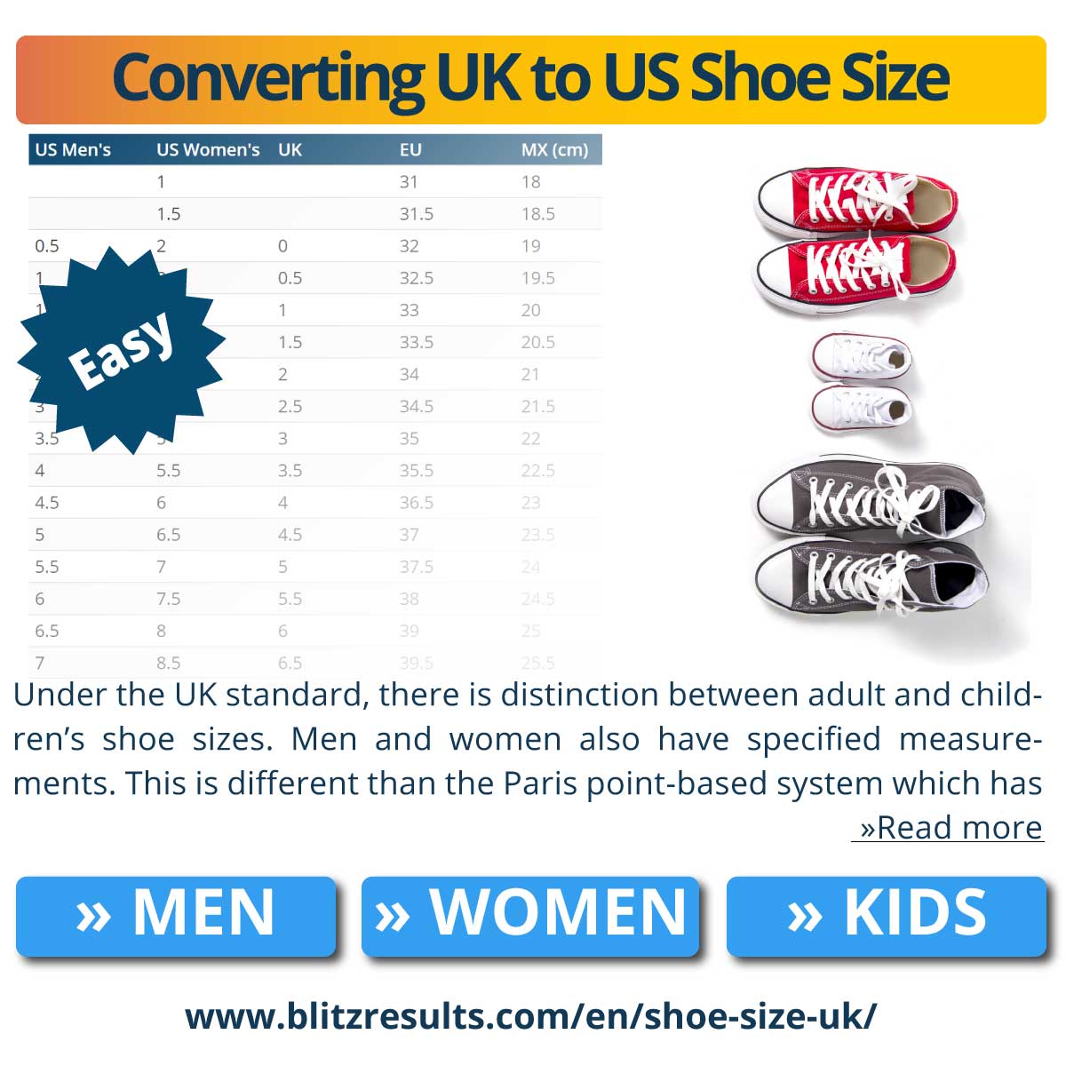 Lave Ambassade bundt Easy Shoe Size Conversion Charts » US | UK | EURO