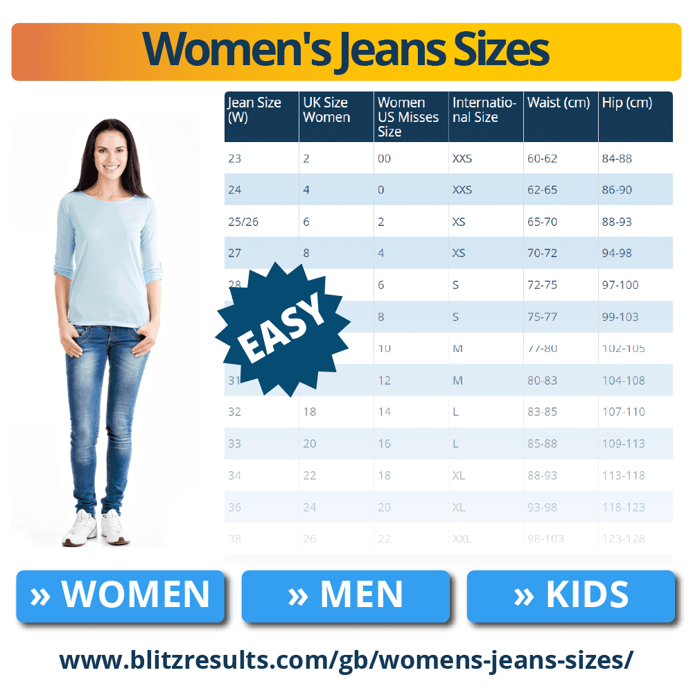 Women's Jeans Size Chart Conversion & Sizing Guide