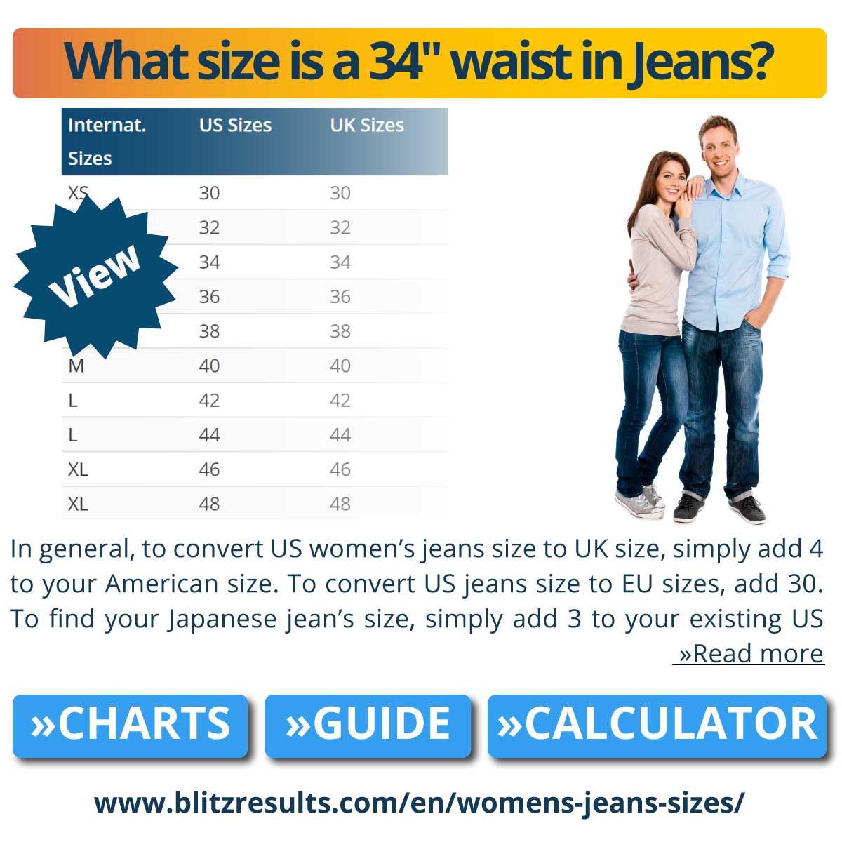 Jeans Size Chart Conversion, Jean Sizes 